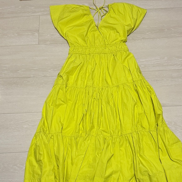 Free Assembly Yellow Midi Tiered V Neck Dress with Cap Sleeves - Picture 8 of 8